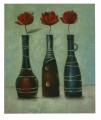 Detail produktu - Obraz - olej na plátně - tři vázy s rudými tilipány - 50x60 cm